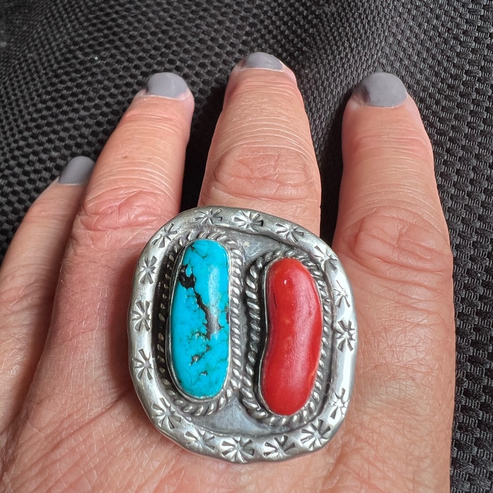 Turquoise coral ring
